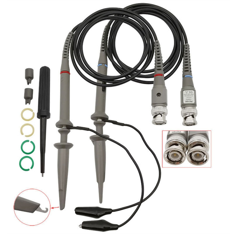 2 pz P6100 Sonda per oscilloscopio DC-100 MHz Connettori BNC Sonda per clip, P6100 2 pz P6100 Sonda per oscilloscopio DC-100 MHz Connettori BNC Sonda per clip, P6100